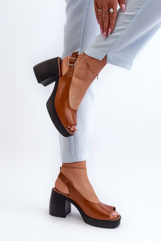 Zazoo 40376 Moteriškos basutės su plačiu kulnu rudos spalvos