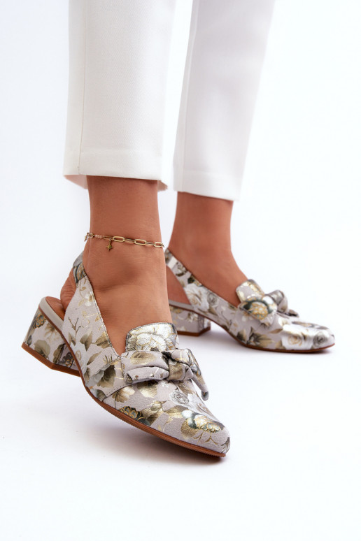  Moteriškos basutės žemu kulniuku su gėlytėmis  N6539-38 žalios spalvos