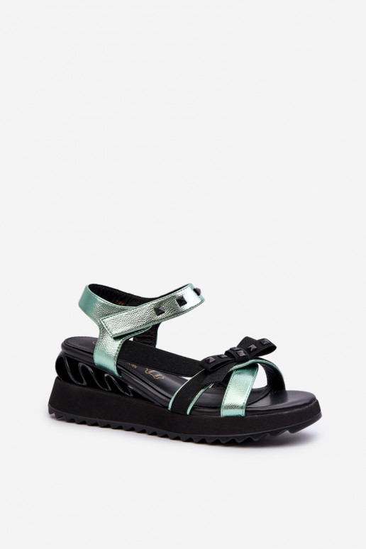 Moteriškos basutės su kaspinais D&A CR956 žalios spalvos