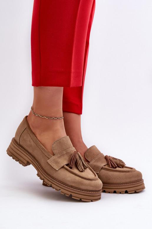 Zazoo 3469 Zomšiniai mokasinai  su kutais smėlio spalvos