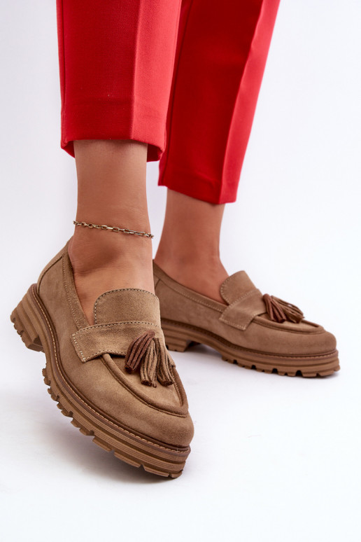 Zazoo 3469 Zomšiniai mokasinai  su kutais smėlio spalvos