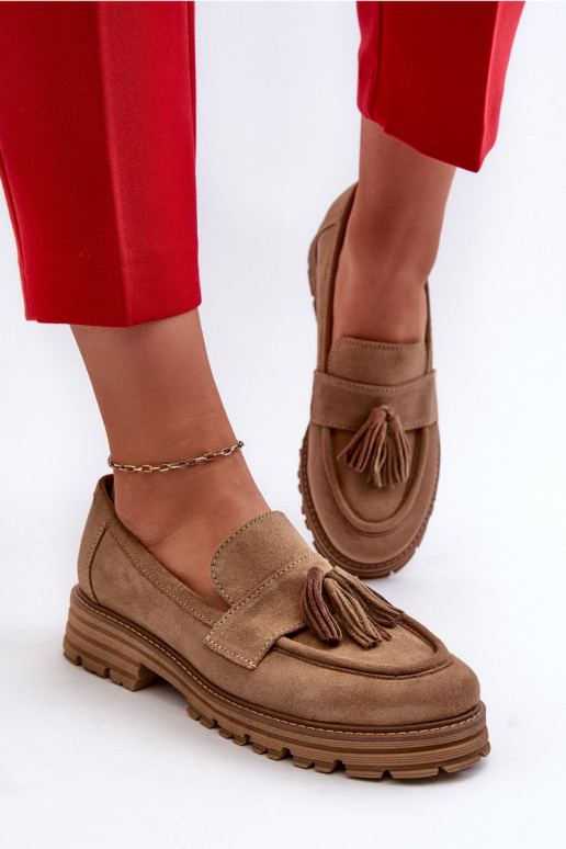 Zazoo 3469 Zomšiniai mokasinai  su kutais smėlio spalvos