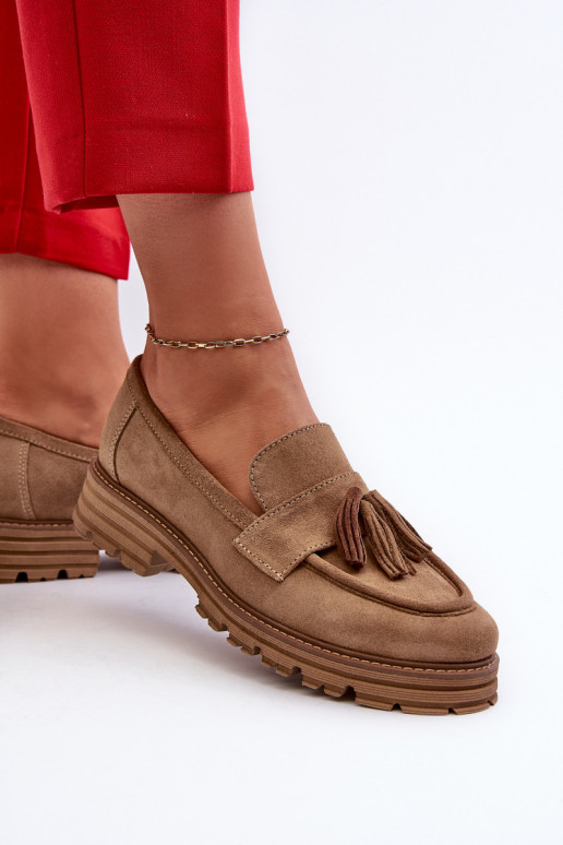 Zazoo 3469 Zomšiniai mokasinai  su kutais smėlio spalvos