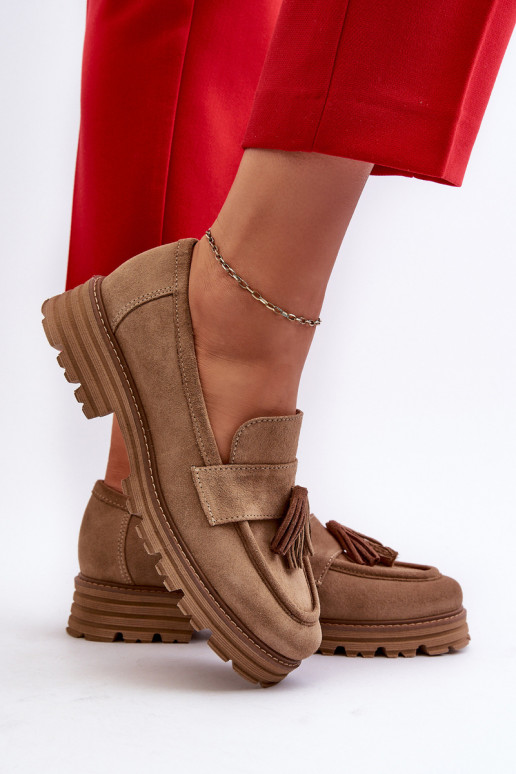 Zazoo 3469 Zomšiniai mokasinai  su kutais smėlio spalvos