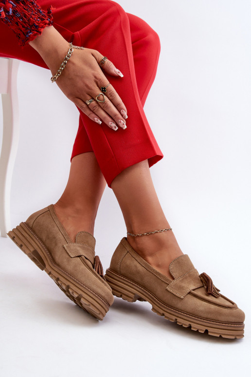 Zazoo 3469 Zomšiniai mokasinai  su kutais smėlio spalvos