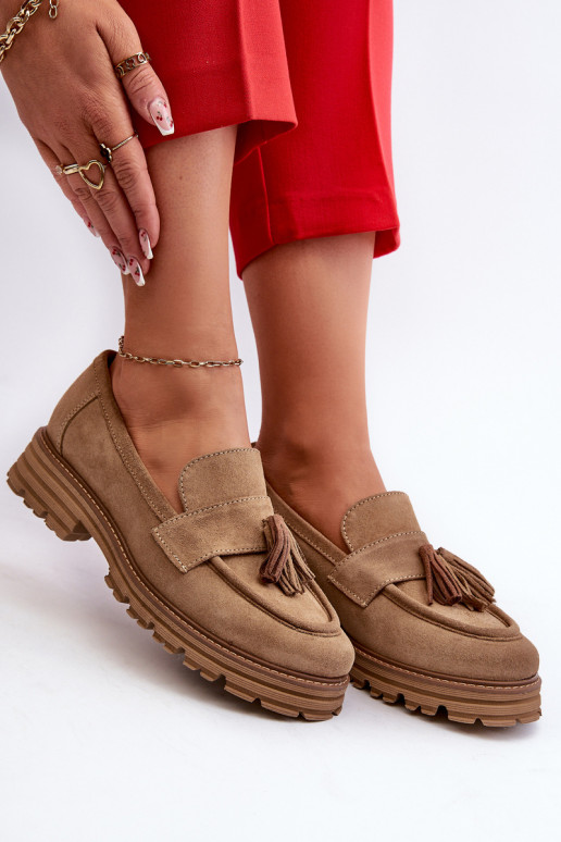 Zazoo 3469 Zomšiniai mokasinai  su kutais smėlio spalvos