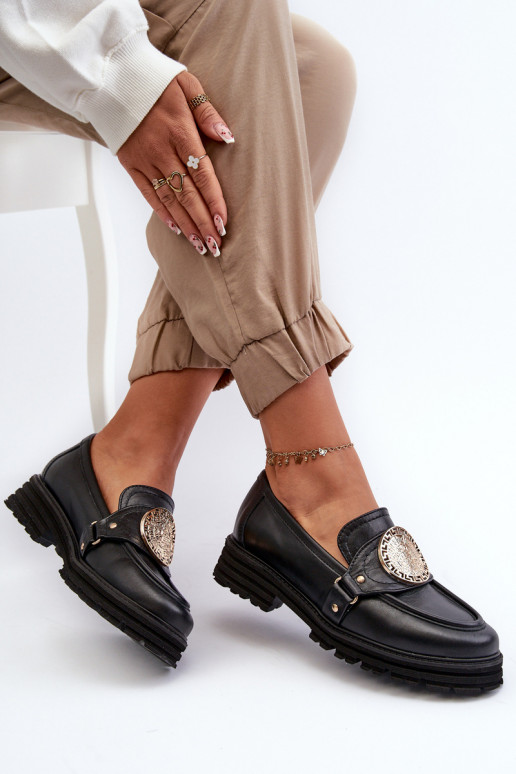 Zazoo 3485 moteriški mokasinai su aukso spalvos detalėmis natūralios odos