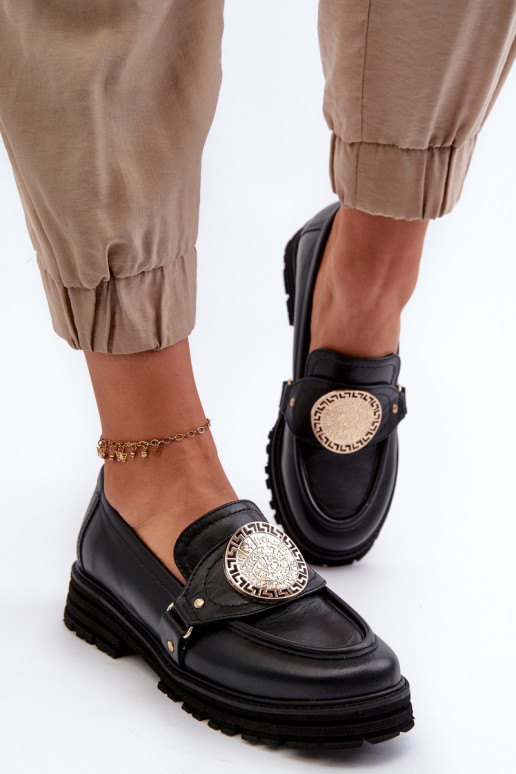 Zazoo 3485 moteriški mokasinai su aukso spalvos detalėmis natūralios odos