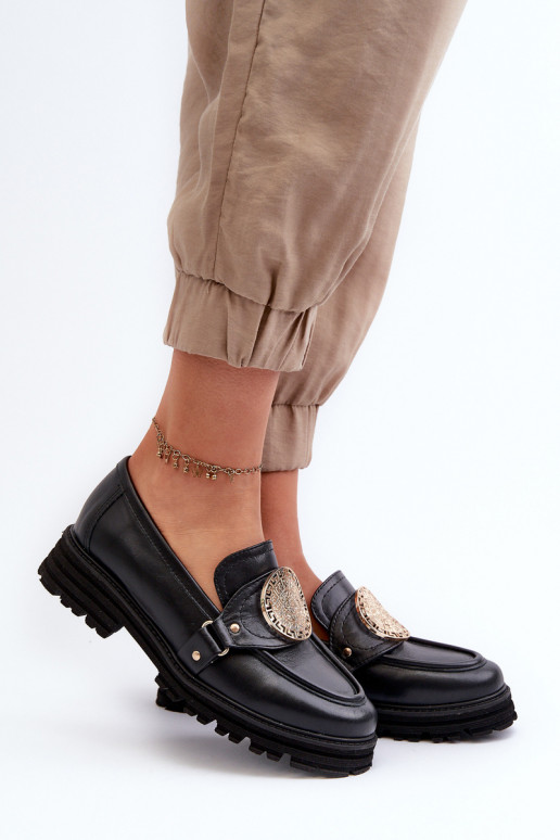 Zazoo 3485 moteriški mokasinai su aukso spalvos detalėmis natūralios odos