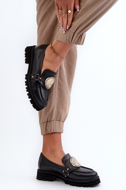 Zazoo 3485 moteriški mokasinai su aukso spalvos detalėmis natūralios odos