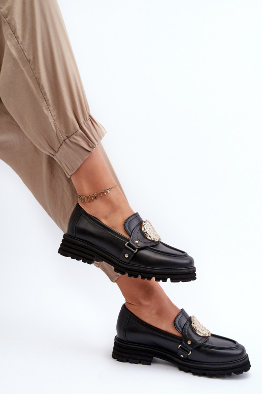 Zazoo 3485 moteriški mokasinai su aukso spalvos detalėmis natūralios odos