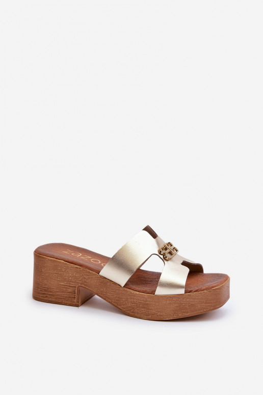 Zazoo 40412   Elegantiško stiliaus Moteriškos šlepetės su ornamentais aukso spalvos