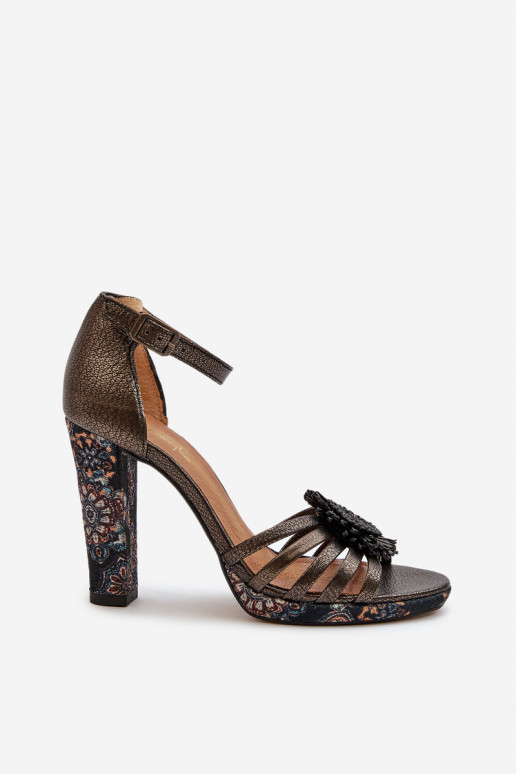 Moteriškos aukštakulnės basutės su ornamentais  06620-20 pilkos spalvos