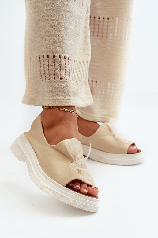 Zazoo 2939 Moteriškos basutės  su kaspinais dramblio kaulo spalvos