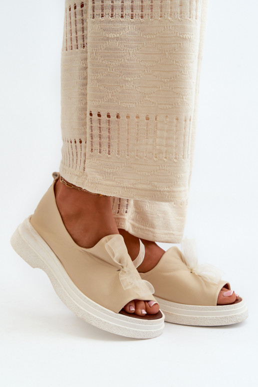 Zazoo 2939 Moteriškos basutės  su kaspinais dramblio kaulo spalvos