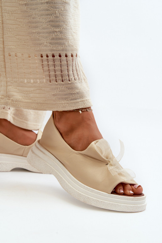 Zazoo 2939 Moteriškos basutės  su kaspinais dramblio kaulo spalvos