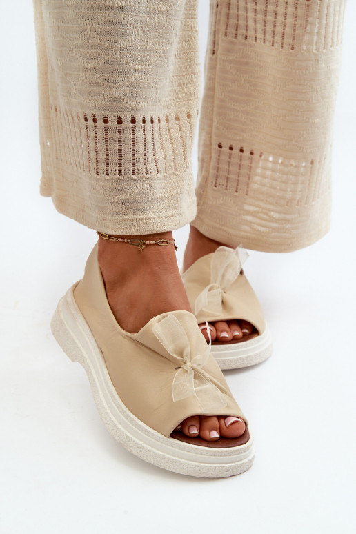 Zazoo 2939 Moteriškos basutės  su kaspinais dramblio kaulo spalvos