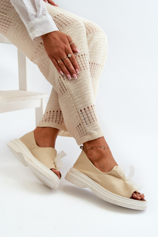 Zazoo 2939 Moteriškos basutės  su kaspinais dramblio kaulo spalvos