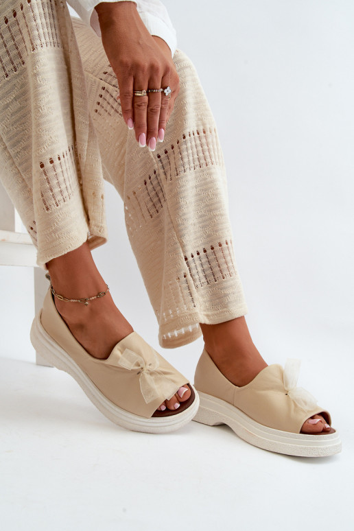 Zazoo 2939 Moteriškos basutės  su kaspinais dramblio kaulo spalvos