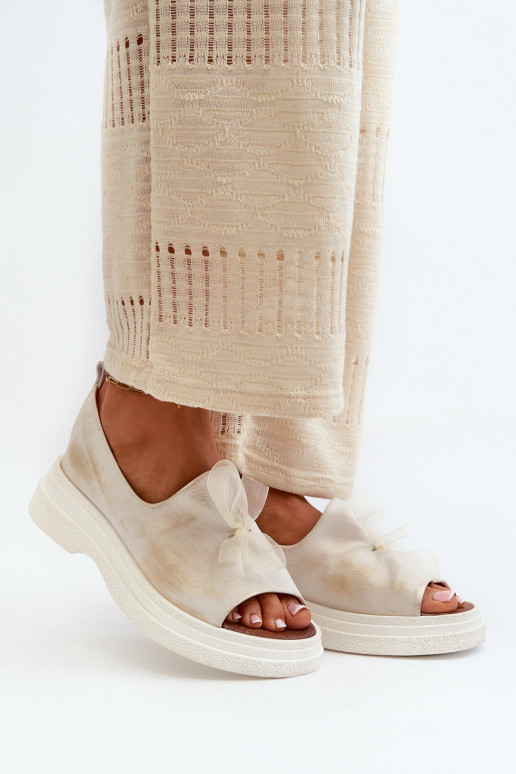 Zazoo 2939 Moteriškos basutės  su kaspinais aukso spalvos Przecierany