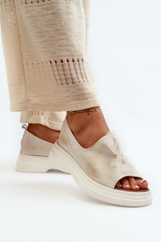 Zazoo 2939 Moteriškos basutės  su kaspinais aukso spalvos Przecierany