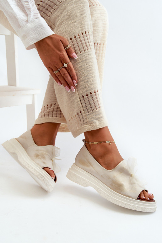 Zazoo 2939 Moteriškos basutės  su kaspinais aukso spalvos Przecierany