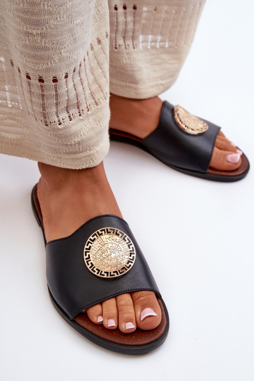 Zazoo 2938 Šlepetės su plačiais kulniukais su ornamentais Juodos spalvos