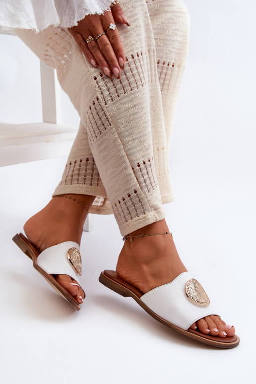 Zazoo 2938 Šlepetės su plačiais kulniukais su ornamentais baltos spalvos