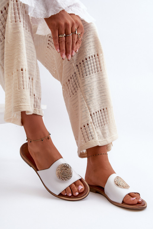 Zazoo 2938 Šlepetės su plačiais kulniukais su ornamentais baltos spalvos