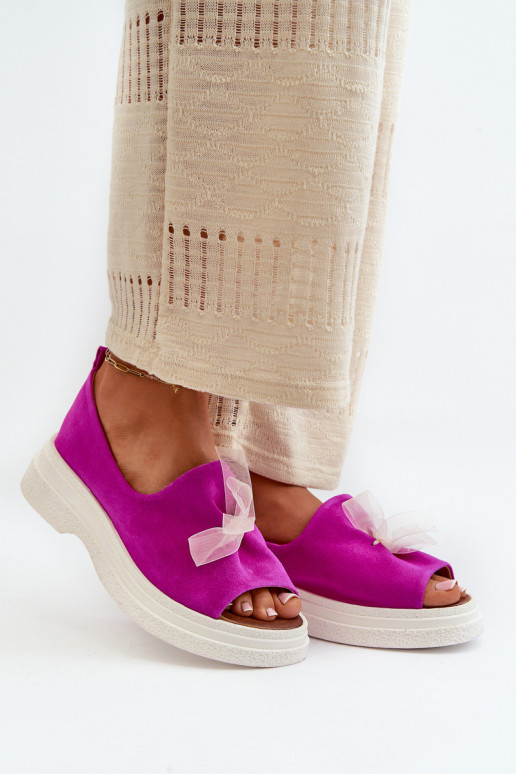 Zazoo 2939 Moteriškos zomšinės basutės su kaspinais rožinės spalvos