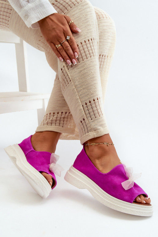 Zazoo 2939 Moteriškos zomšinės basutės su kaspinais rožinės spalvos