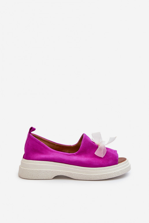 Zazoo 2939 Moteriškos zomšinės basutės su kaspinais rožinės spalvos