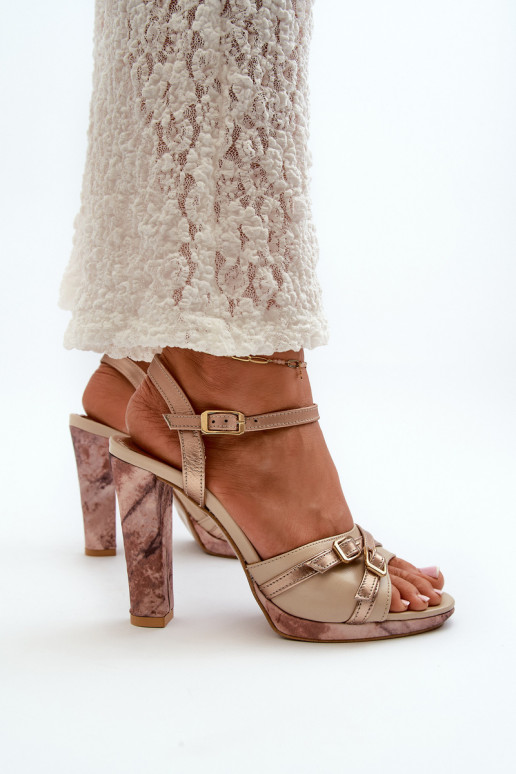   Moteriškos aukštakulnės basutės  06564-22 smėlio spalvos-aukso spalvos