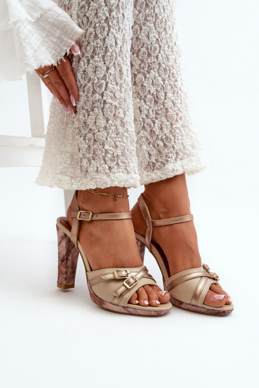   Moteriškos aukštakulnės basutės  06564-22 smėlio spalvos-aukso spalvos