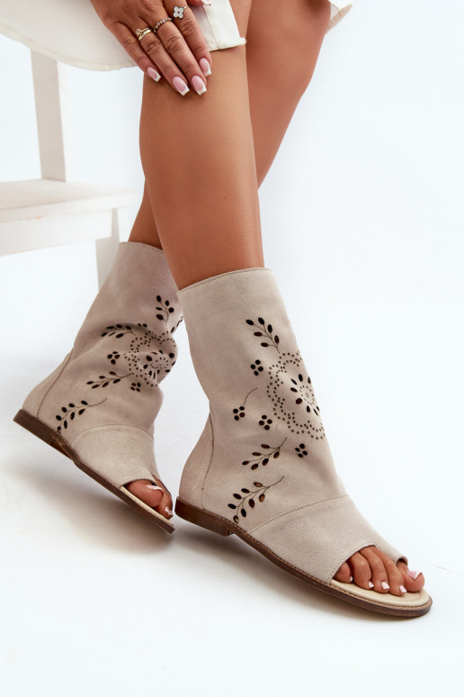 Zazoo 3437  Zomšinės basutės su auliuku  dramblio kaulo spalvos