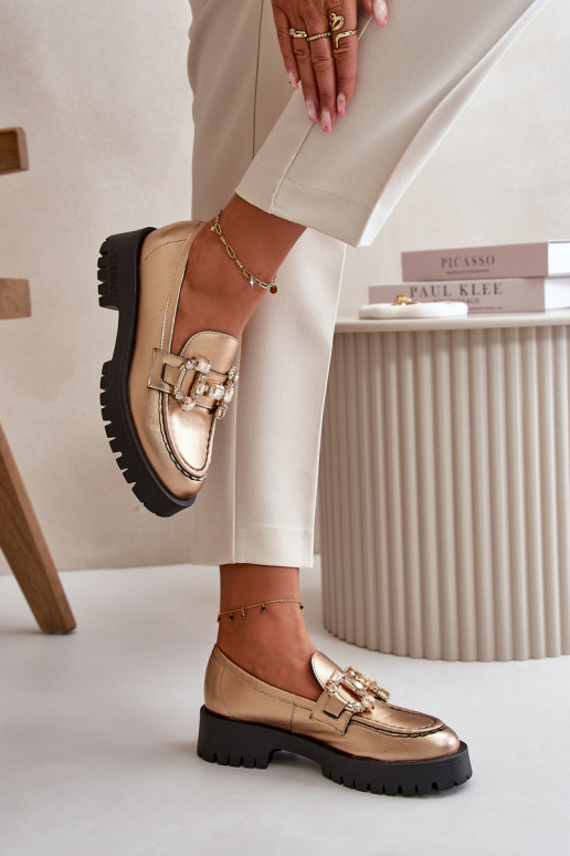    Mokasinai su ornamentais CheBello 4369 aukso spalvos