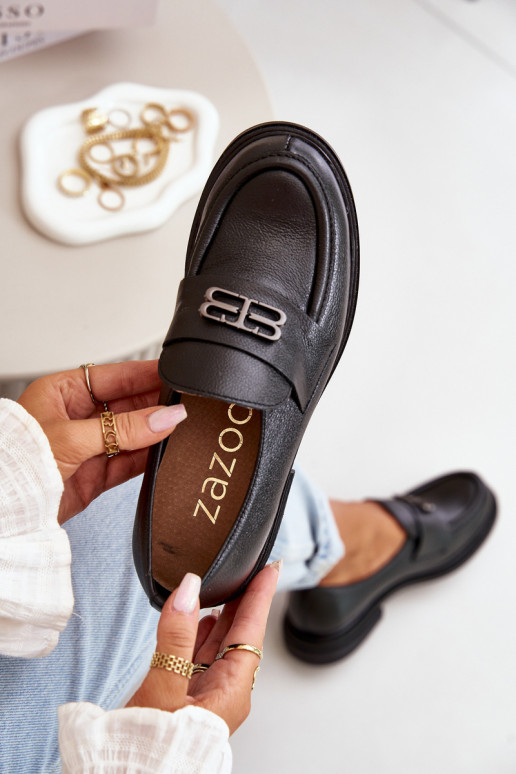 Zazoo 20174   Elegantiško stiliaus batai  su plačiais kulniukais Juodos spalvos