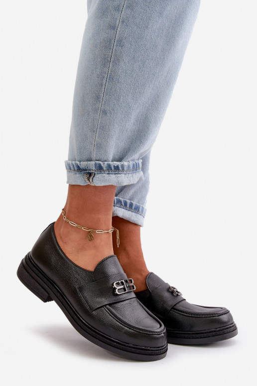 Zazoo 20174   Elegantiško stiliaus batai  su plačiais kulniukais Juodos spalvos