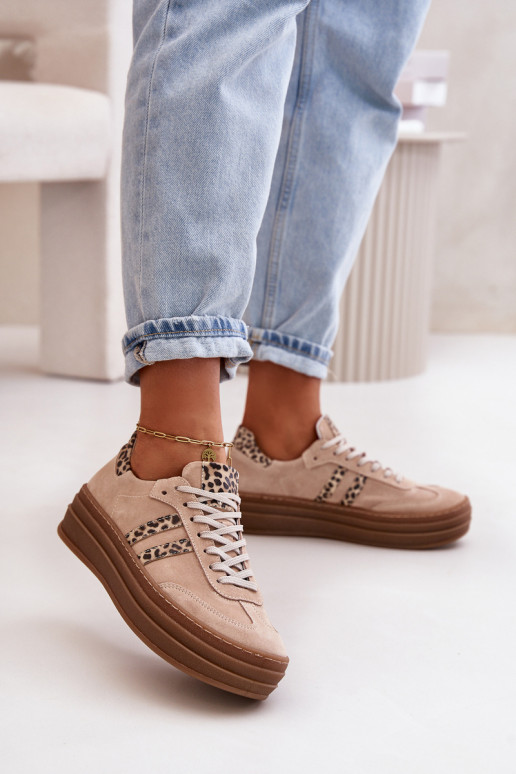 Zazoo N1068S4 Zomšiniai  modelio batai su platforma su leopardo kailio raštais rožinės spalvos