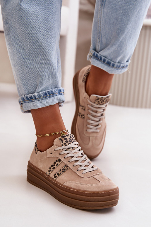 Zazoo N1068S4 Zomšiniai  modelio batai su platforma su leopardo kailio raštais rožinės spalvos