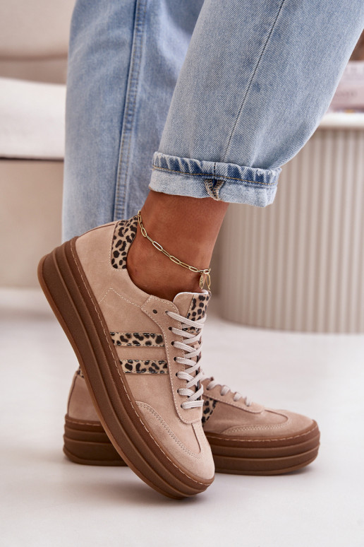 Zazoo N1068S4 Zomšiniai  modelio batai su platforma su leopardo kailio raštais rožinės spalvos