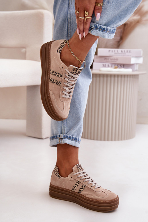 Zazoo N1068S4 Zomšiniai  modelio batai su platforma su leopardo kailio raštais rožinės spalvos