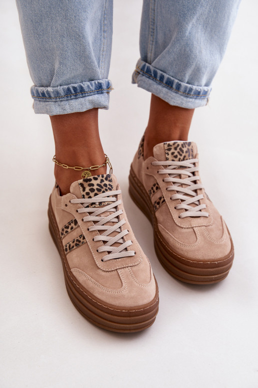 Zazoo N1068S4 Zomšiniai  modelio batai su platforma su leopardo kailio raštais rožinės spalvos