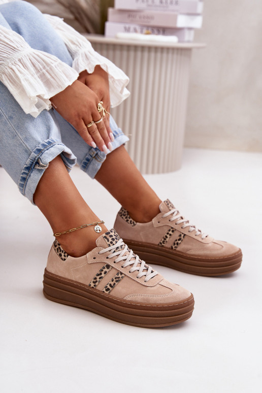 Zazoo N1068S4 Zomšiniai  modelio batai su platforma su leopardo kailio raštais rožinės spalvos