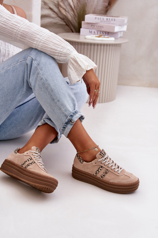 Zazoo N1068S4 Zomšiniai  modelio batai su platforma su leopardo kailio raštais rožinės spalvos