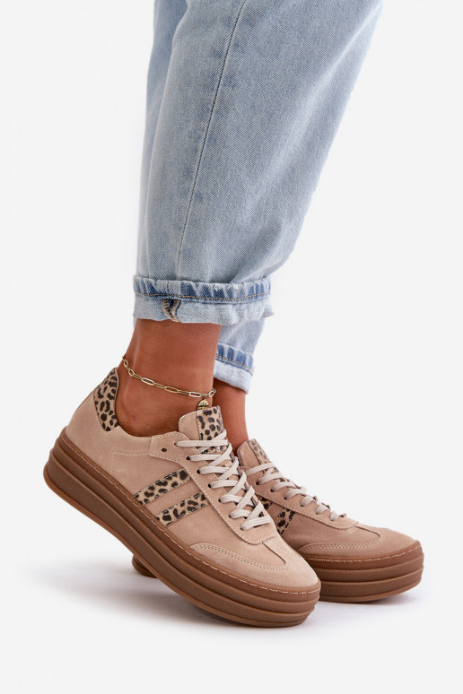 Zazoo N1068S4 Zomšiniai  modelio batai su platforma su leopardo kailio raštais rožinės spalvos