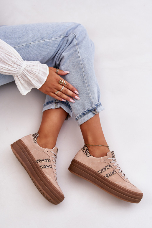 Zazoo N1068S4 Zomšiniai  modelio batai su platforma su leopardo kailio raštais rožinės spalvos