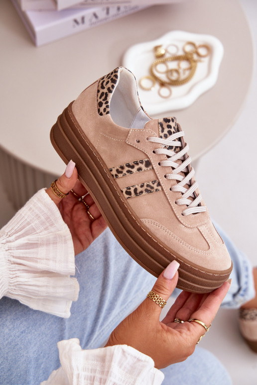 Zazoo N1068S4 Zomšiniai  modelio batai su platforma su leopardo kailio raštais rožinės spalvos