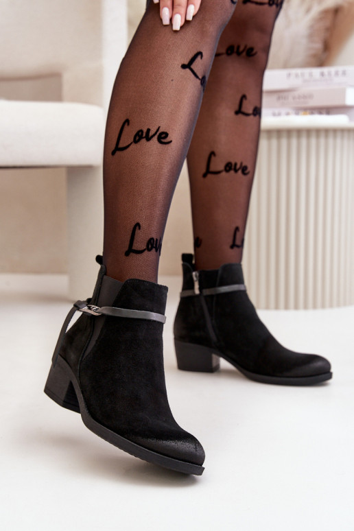 Zazoo 60478 Zomšiniai batai su kulniukais pašiltinti Užsegamos  Juodos spalvos