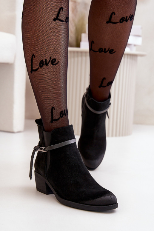 Zazoo 60478 Zomšiniai batai su kulniukais pašiltinti Užsegamos  Juodos spalvos